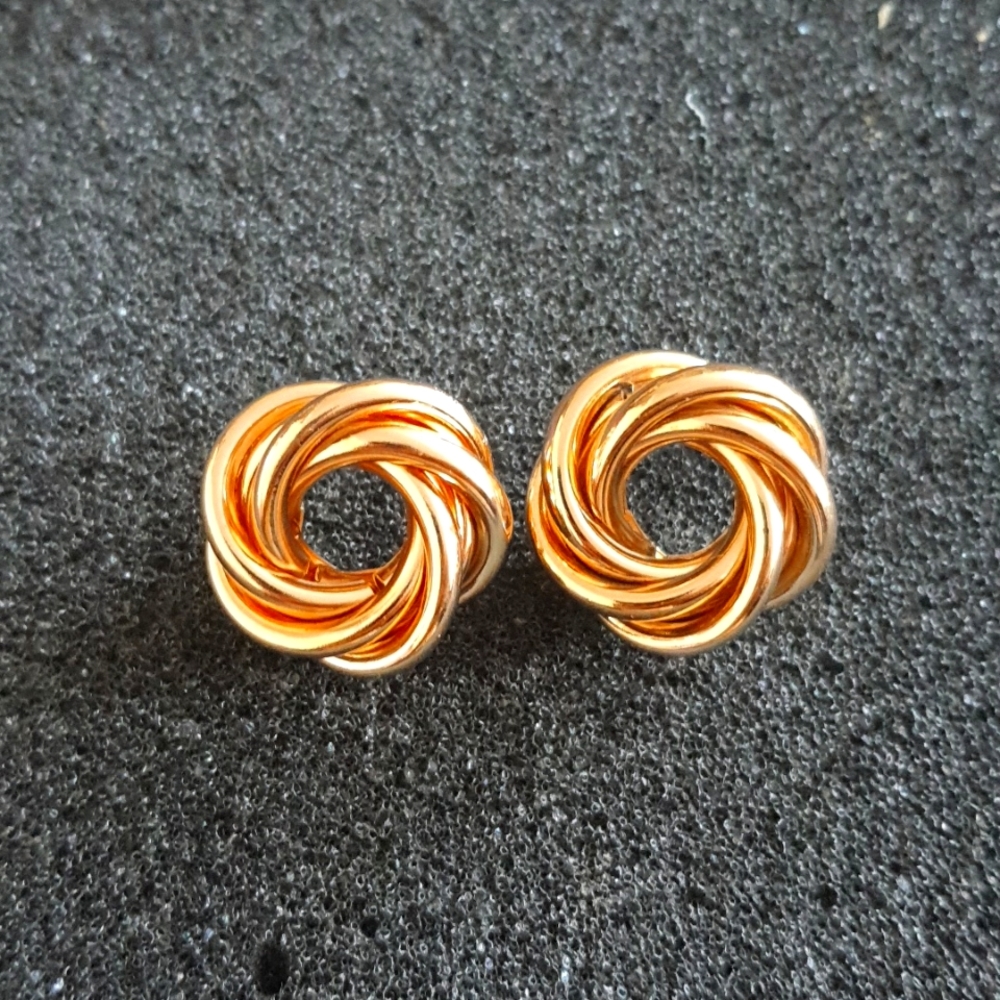 Gold-tone twisty knot button earrings